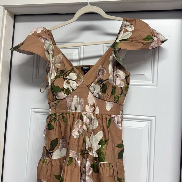 Express Brown Maxi Sundress Off the Shoulder Floral Size Small NWOT - Picture 3 of 7